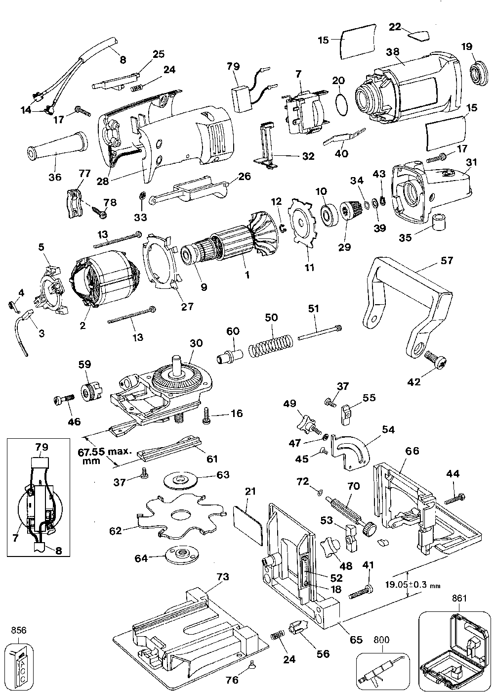 Exploded Diagram A Diagram and Parts List for MBR100-52 Type 1 Black and Decker Planer Jointer